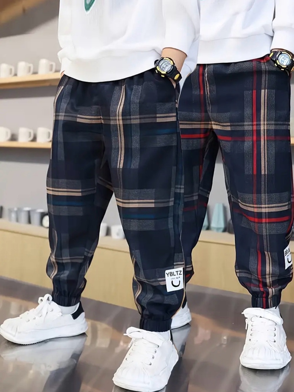 Kids Plaid Jogger Sweatpants - Navy/Black